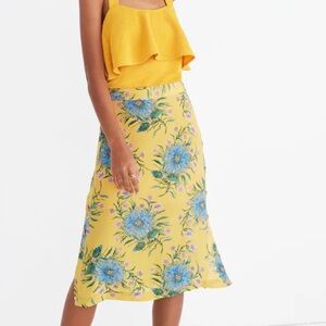 New Madewell Yellow Floral Silk Skirt side button sz 4